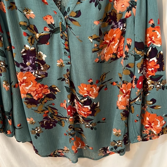 Market & Spruce Women's Spring Floral Teal Top Size XL - Picture 4 of 8